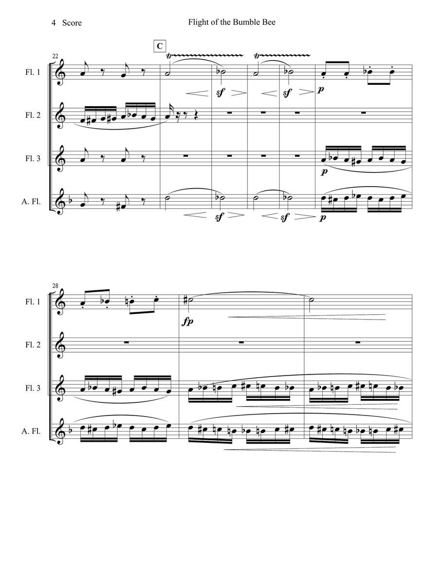 Flight of the Bumble Bee for flute quartet Flute Quartet scores gallery preview page 5