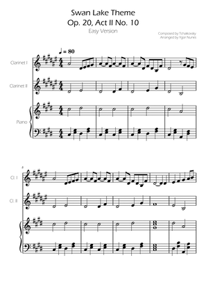 Swan Lake (theme) - Tchaikovsky - Clarinet Duet w/ Piano Accompaniment