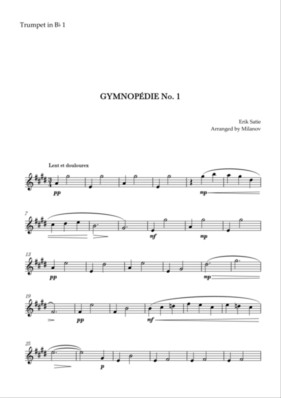 Gymnopédie no 1 | Trumpet in Bb Duet | Original Key |Easy intermediate Trumpet Duet scores gallery preview page 4