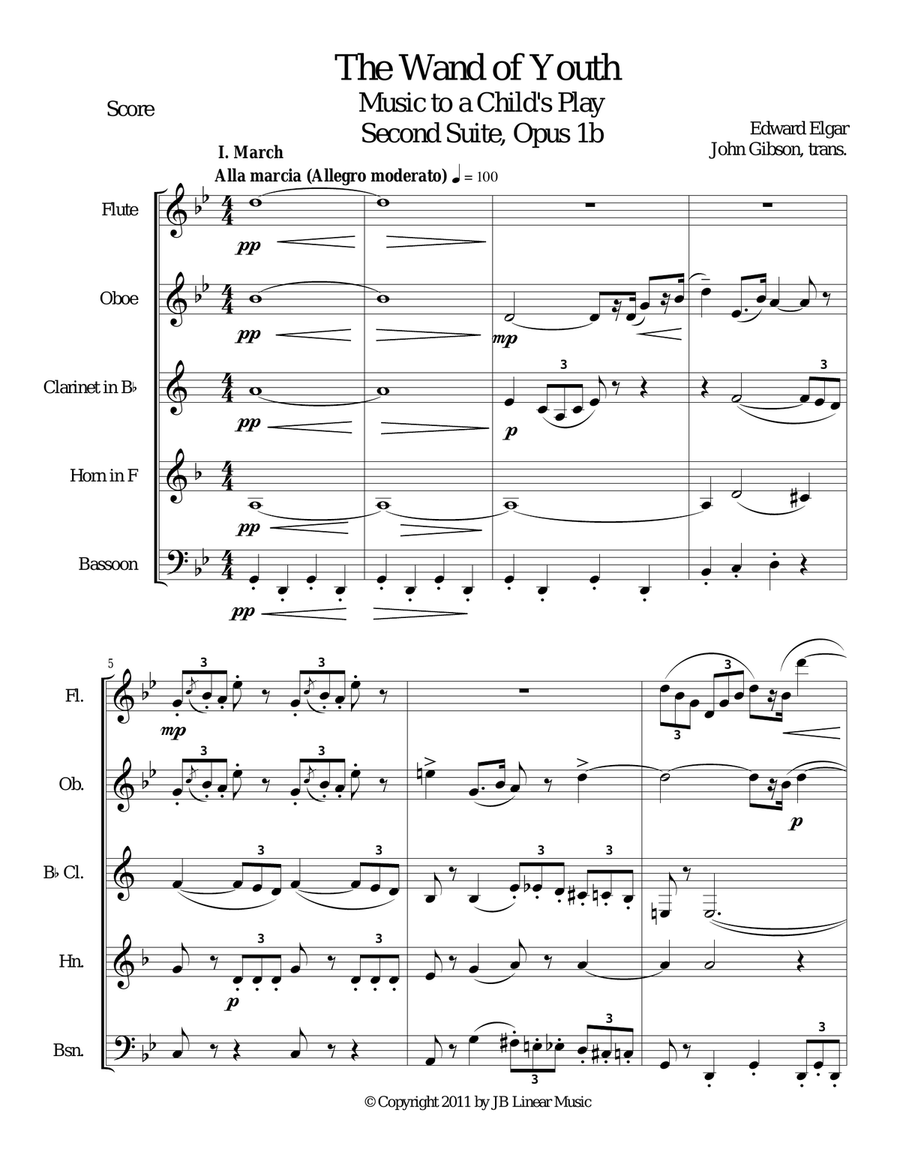 Elgar - Wand of Youth Selections for Woodwind Quintet Woodwind Quintet scores gallery preview page 1