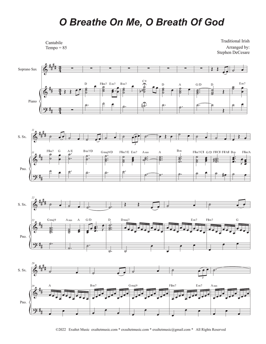 O Breathe On Me, O Breath Of God (Soprano Saxophone and Piano) Soprano Saxophone scores gallery preview page 1