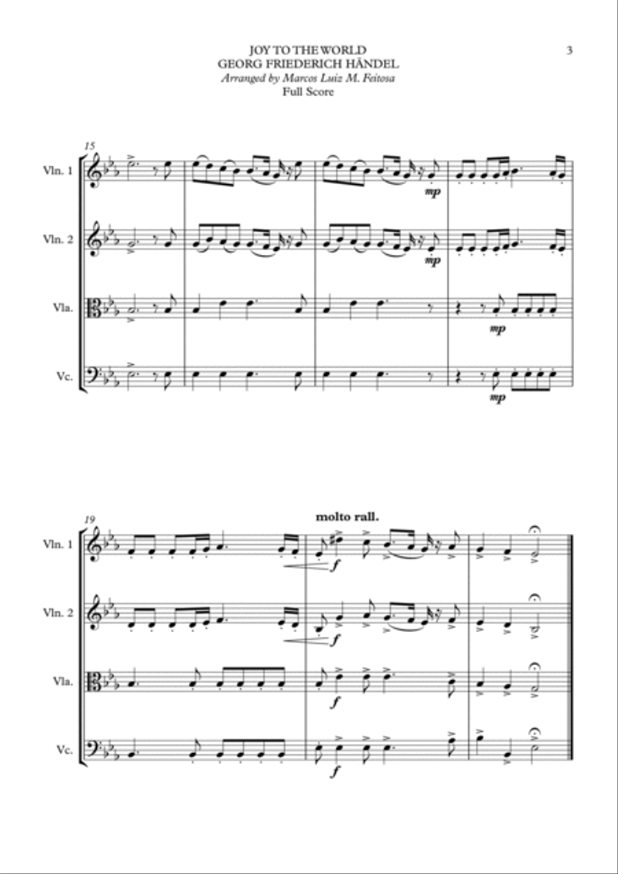 Joy To The World (Cantai Que o Salvador Chegou) - String Quartet String Quartet scores gallery preview page 5