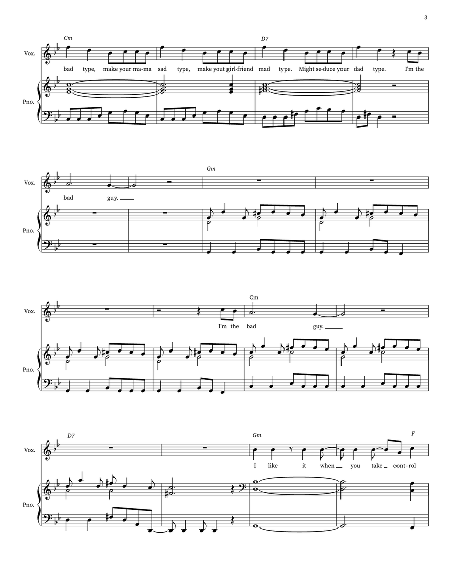 Bad Guy Piano, Vocal scores gallery preview page 3