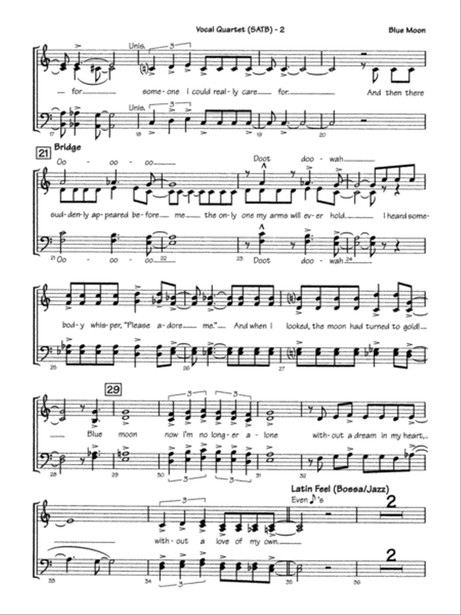 Blue Moon: SATB Vocals Blue Moon: SATB Vocals 4-Part scores gallery preview page 2