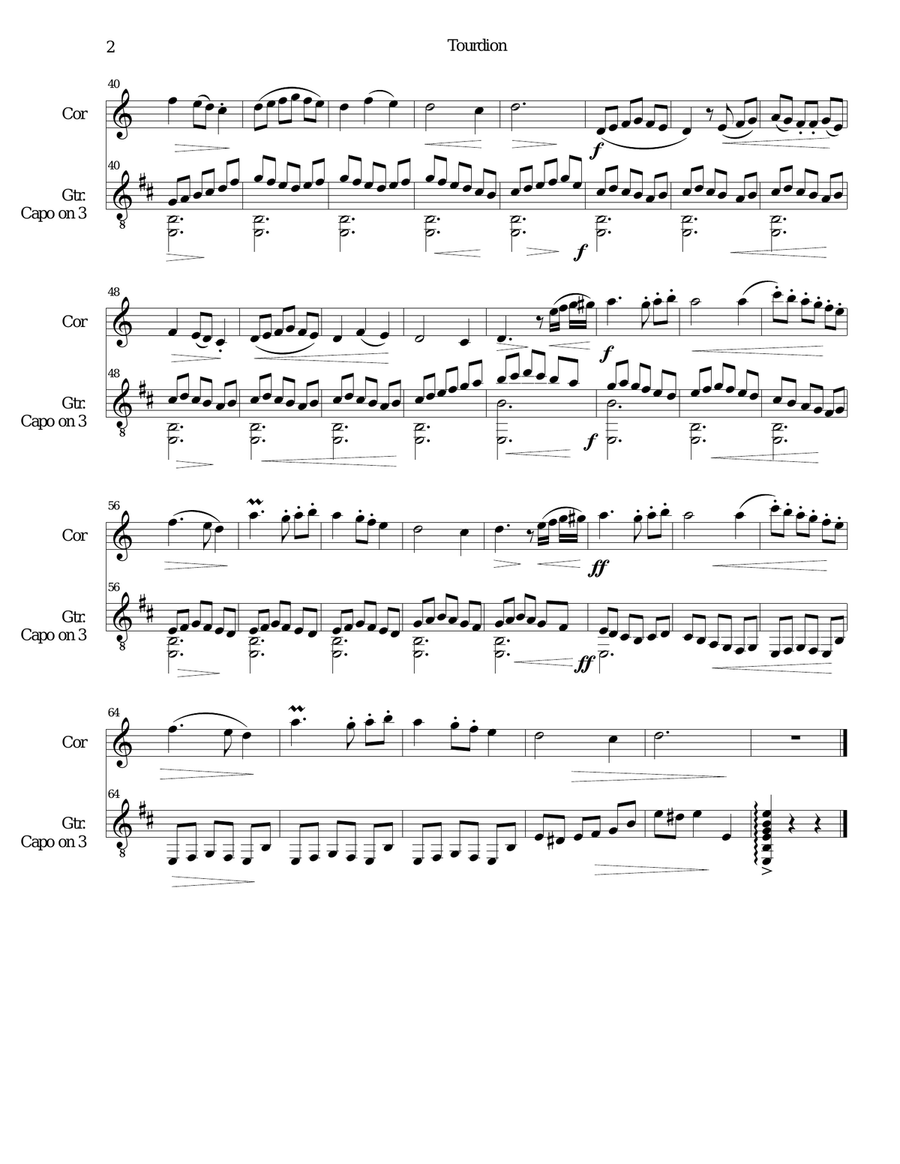 Tourdion (Quand je bois du vin clairet) for cor anglais and guitar English Horn scores gallery preview page 2