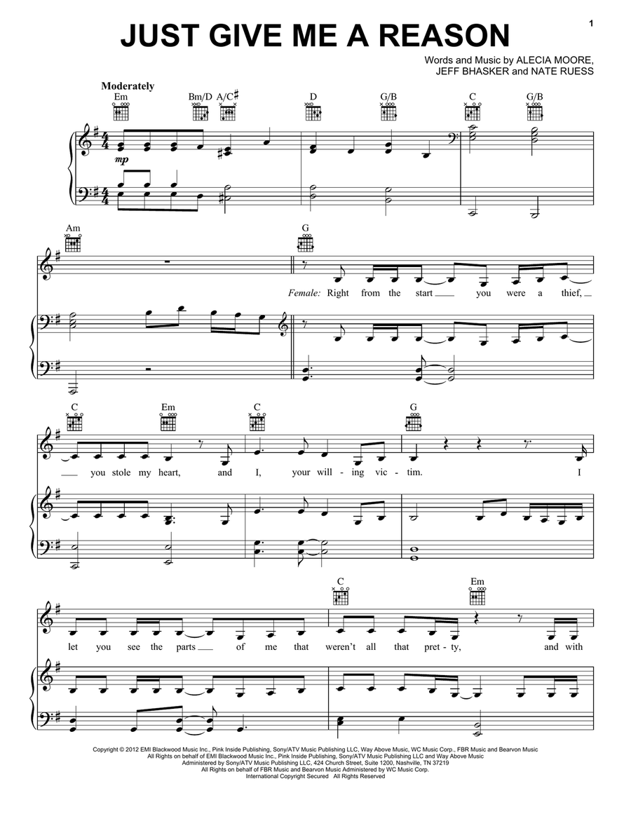 Just Give Me A Reason Piano, Vocal, Guitar scores gallery preview page 1
