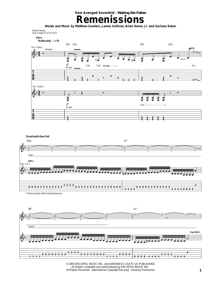 Remenissions Acoustic Guitar scores gallery preview page 1