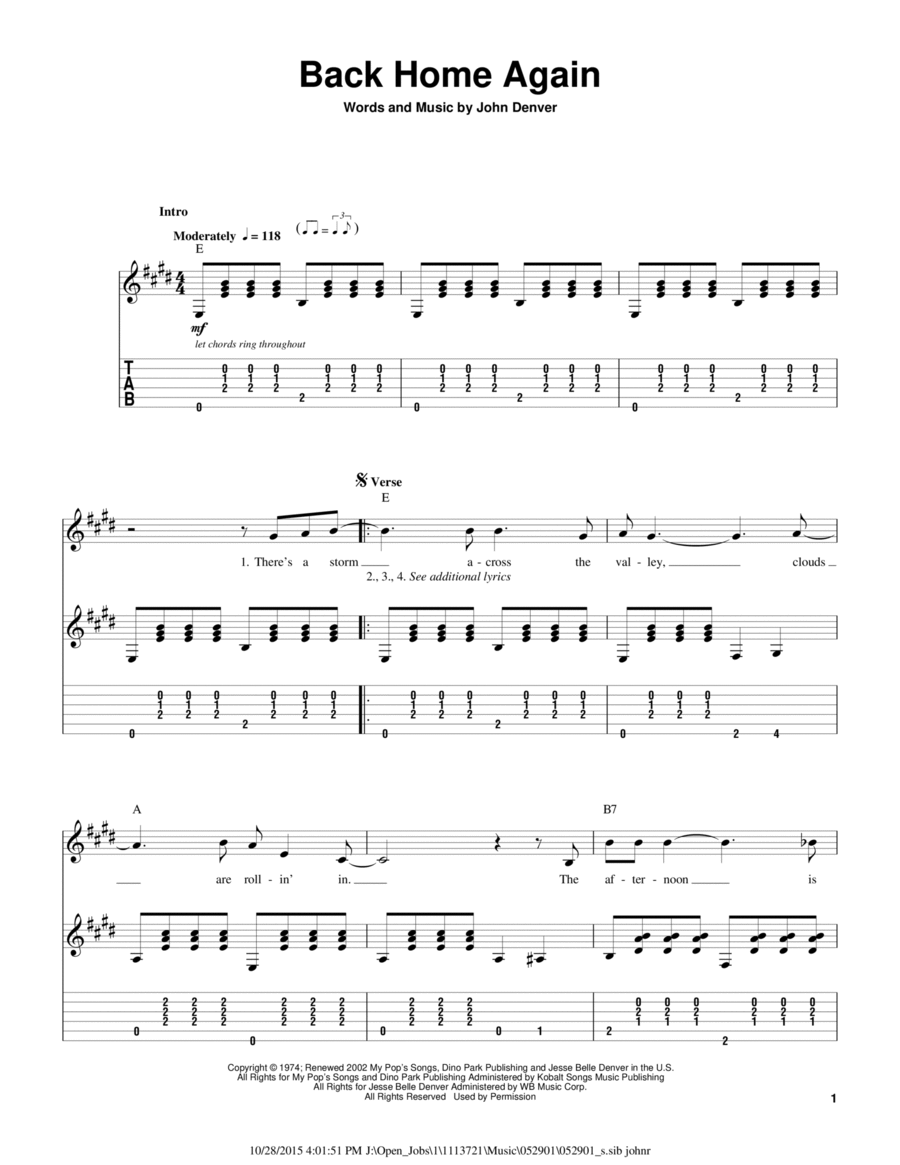 Back Home Again Acoustic Guitar scores gallery preview page 1