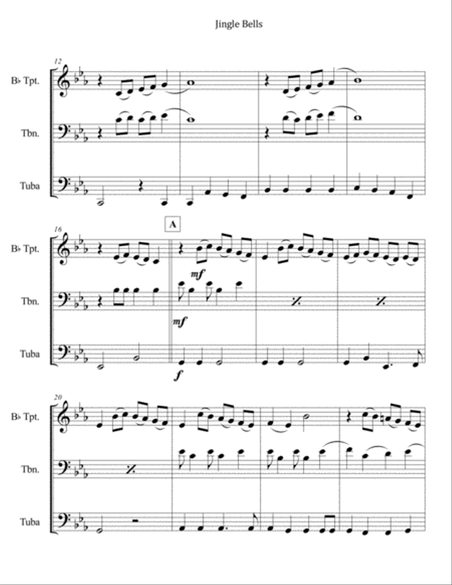 Jingle Bells for Brass Trio (Trumpet, Trombone, Tuba) Brass Trio scores gallery preview page 2