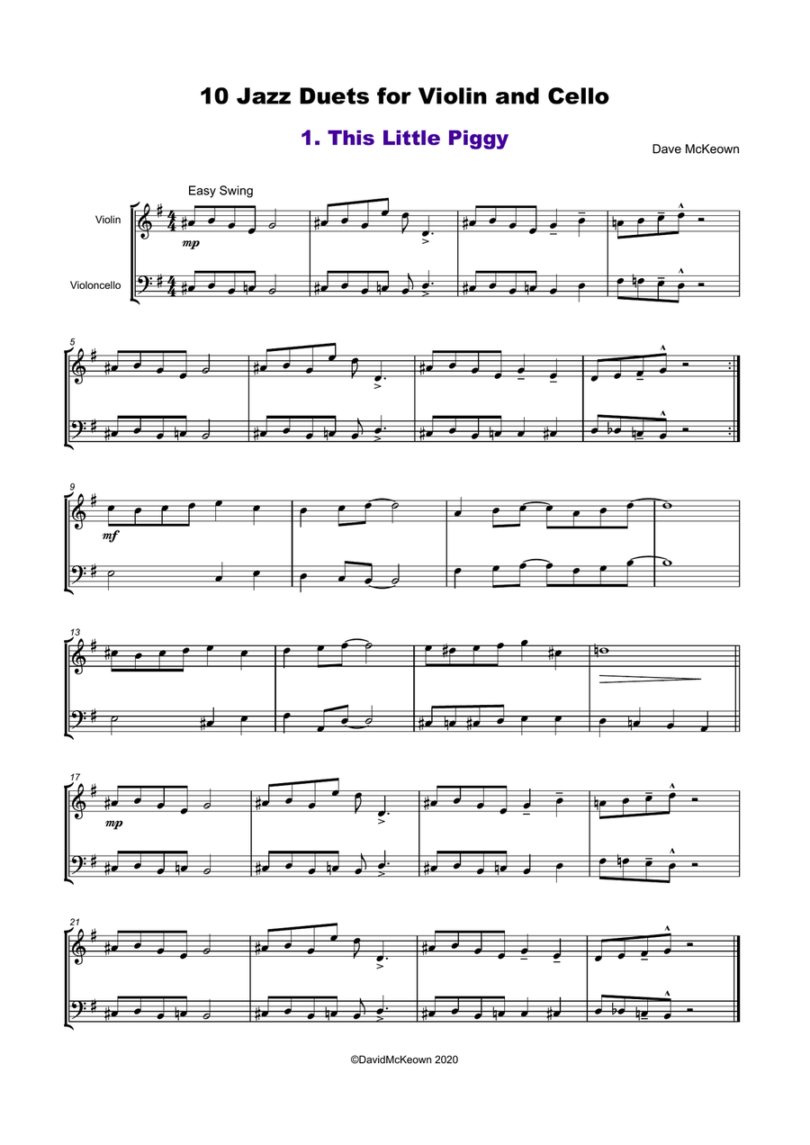 10 Jazz Duets for Violin and Cello String Duet scores gallery preview page 2