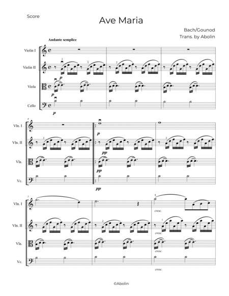 Bach/Gounod: Ave Maria - String Quartet Cello - Digital Sheet Music