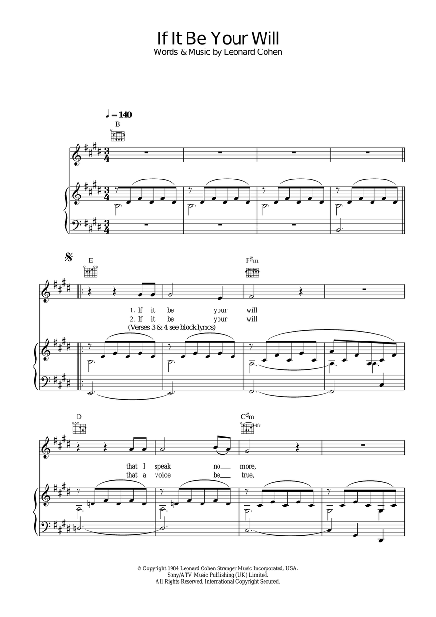 If It Be Your Will Piano, Vocal, Guitar scores gallery preview page 1