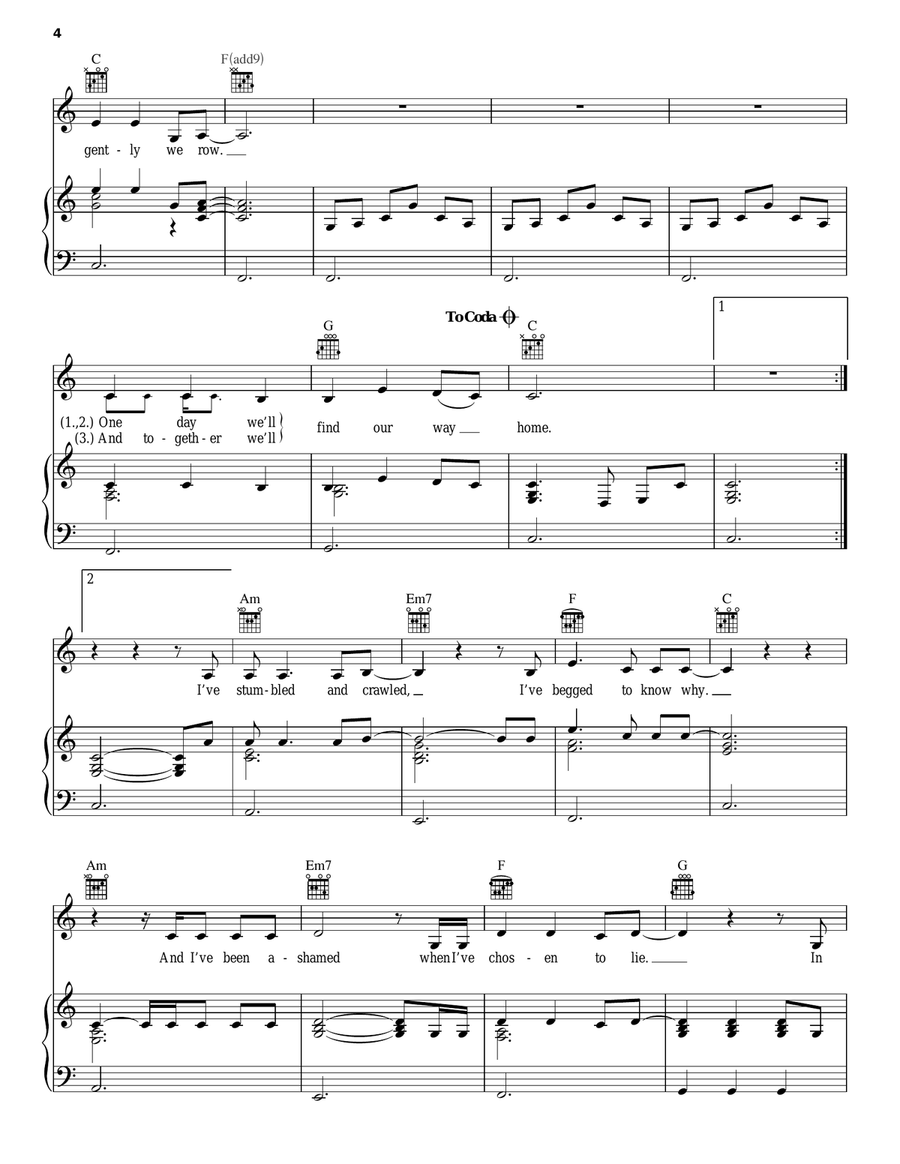 Gently We Row Piano, Vocal, Guitar scores gallery preview page 4
