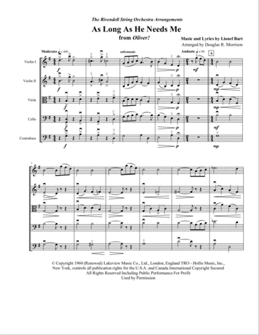 As Long As He Needs Me String Orchestra scores gallery preview page 2