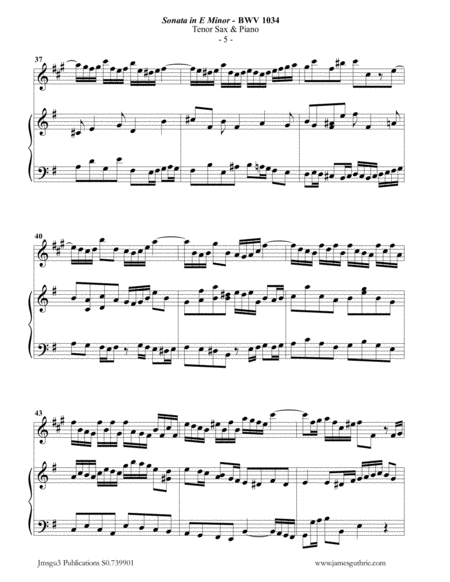 BACH: Sonata in E Minor BWV 1034 for Tenor Sax & Piano image number null