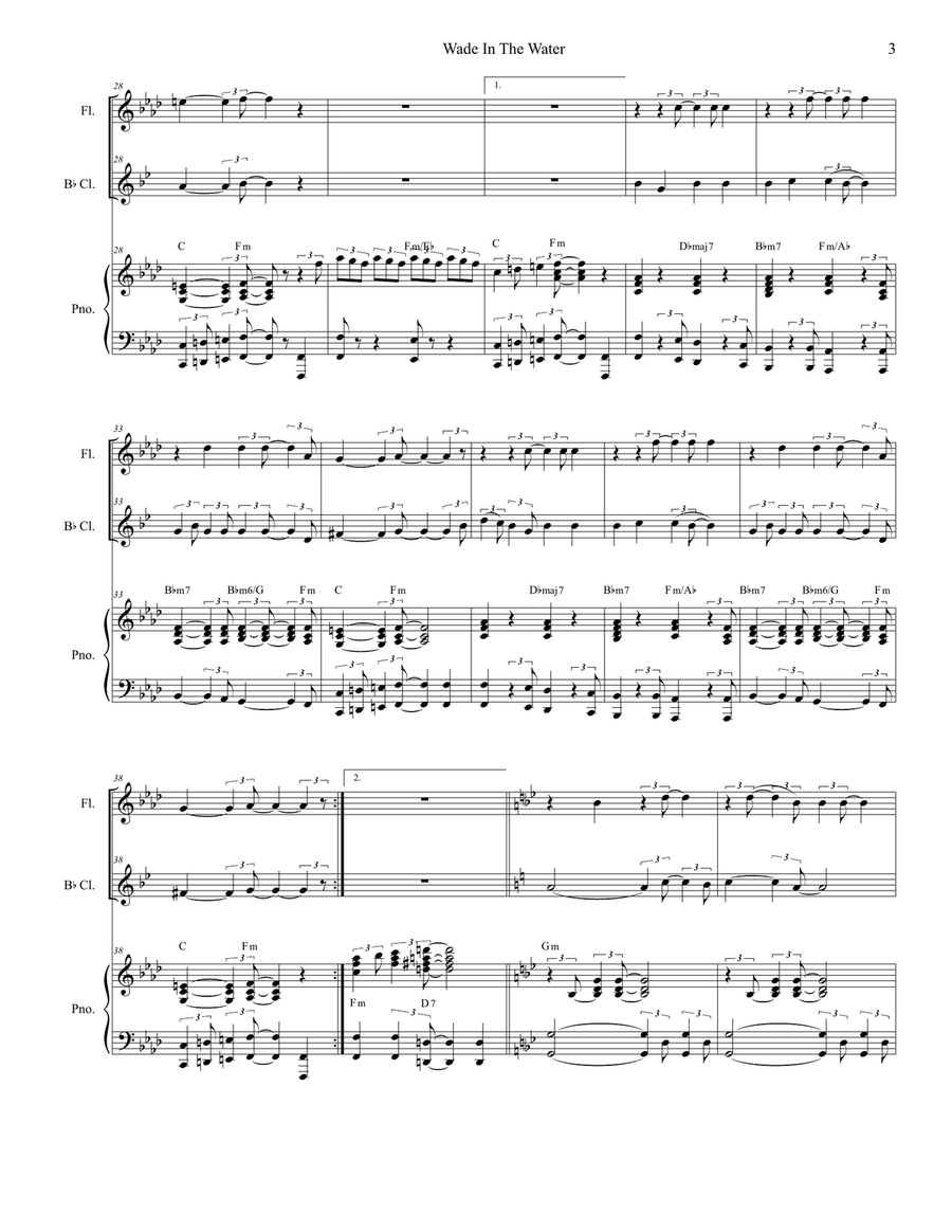 Wade In The Water (Duet for Flute and Bb-Clarinet) Woodwind Duet scores gallery preview page 3