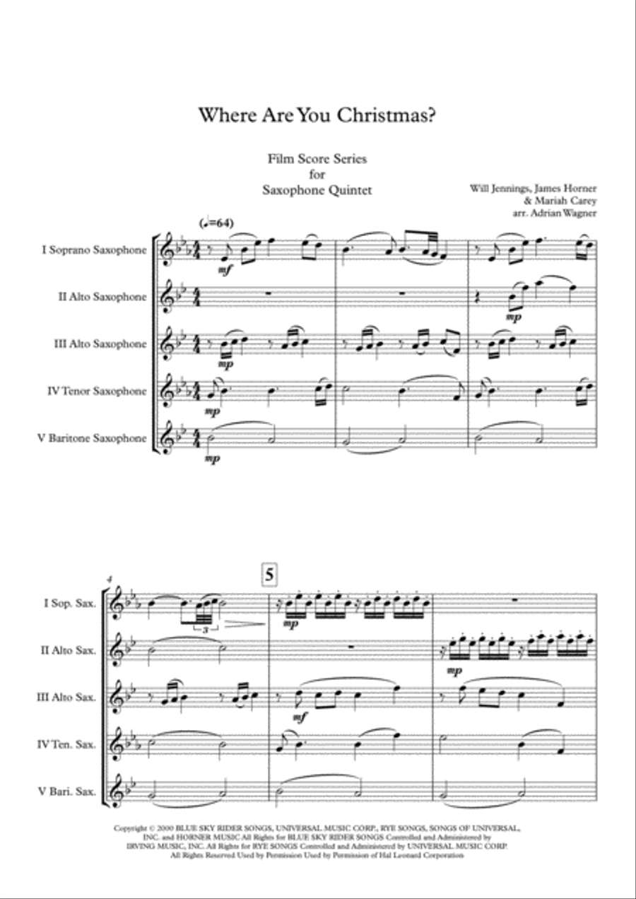 Where Are You Christmas? Where Are You Christmas? Saxophone Quintet scores gallery preview page 3