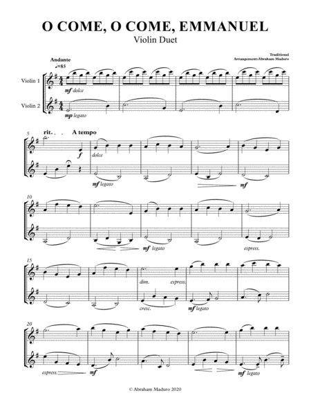 O Come, O Come, Emmanuel Violin Duet-Score and Parts image number null