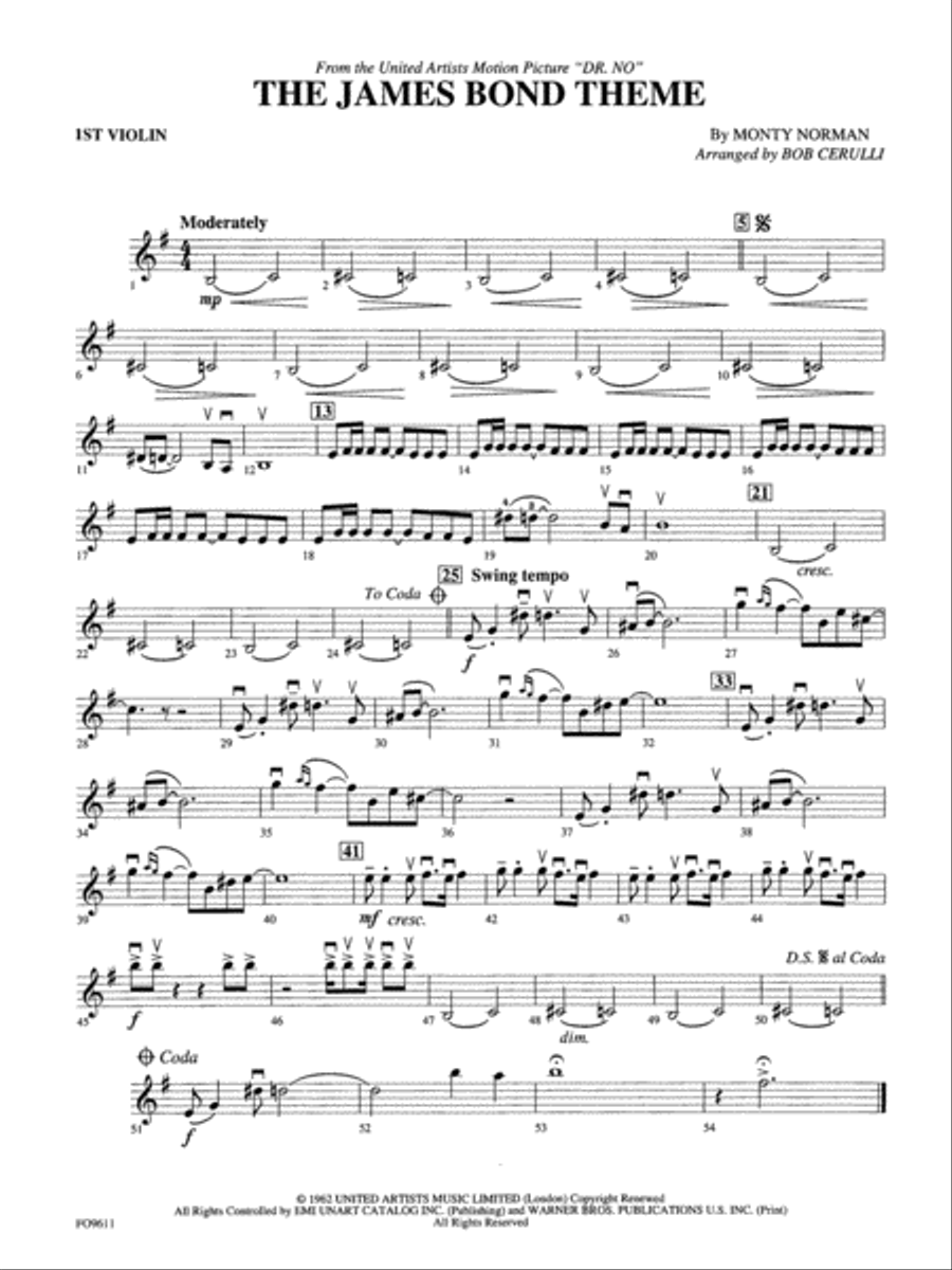 The James Bond Theme: 1st Violin Full Orchestra scores gallery preview page 1