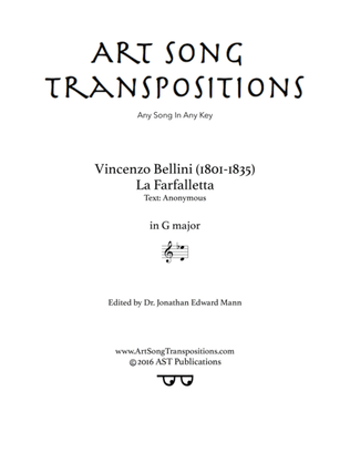 Book cover for BELLINI: La farfalletta (transposed to G major)