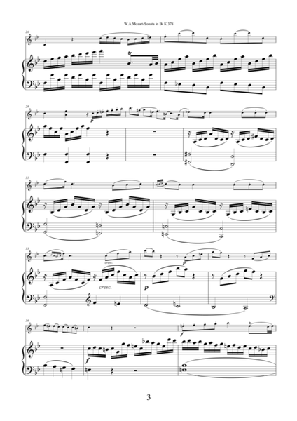 Sonata in Bb major K378 by Wolfgang Amadeus Mozart for violin and piano