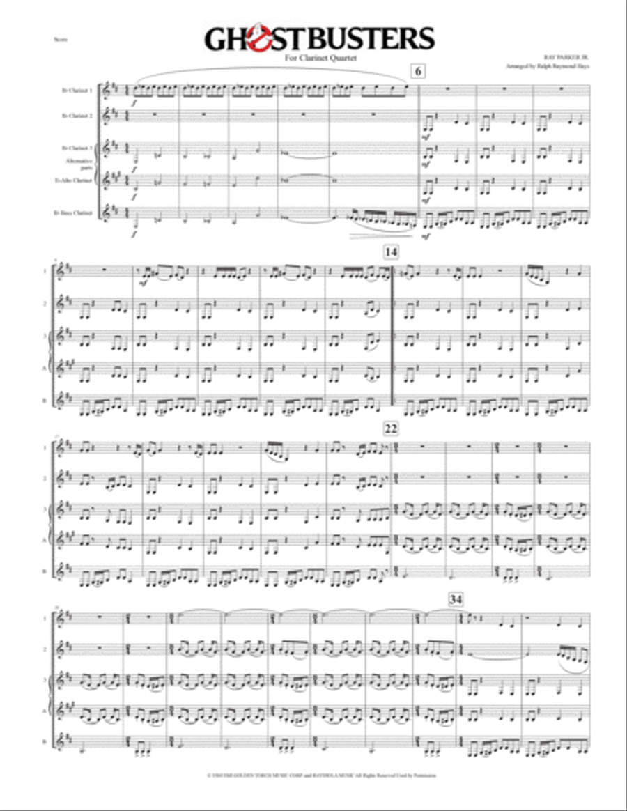 Ghostbusters Clarinet Quartet scores gallery preview page 2