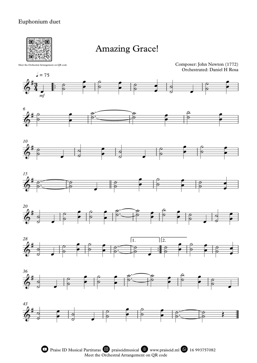 Amazing Grace How Sweet the sound - Easy Baritone Duet Brass Duet scores gallery preview page 1