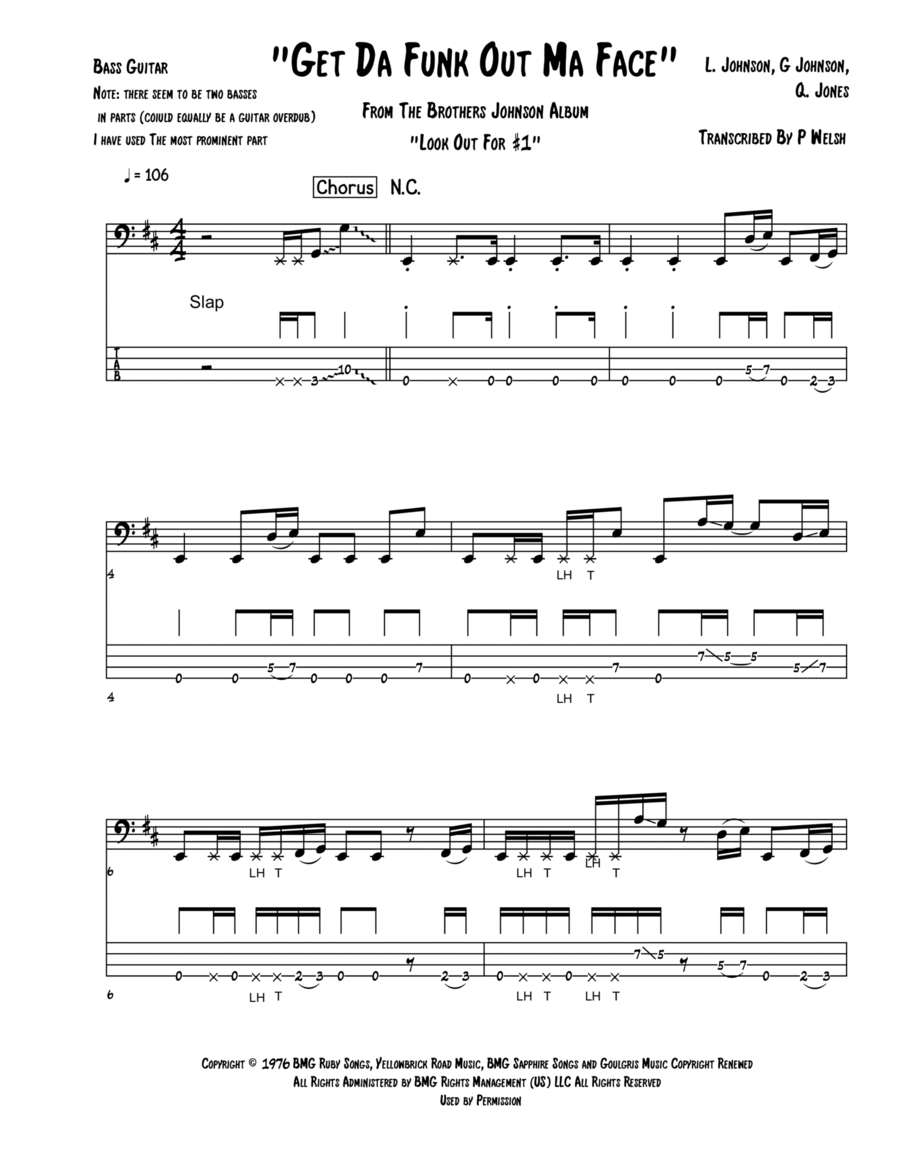 Get Da Funk Out Ma Face Bass Guitar scores gallery preview page 1