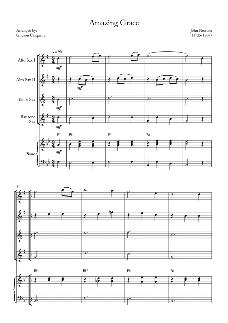Amazing Grace Saxophone Quartet scores gallery preview page 1