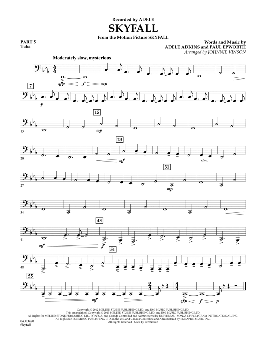 Skyfall - Pt.5 - Tuba Concert Band scores gallery preview page 1