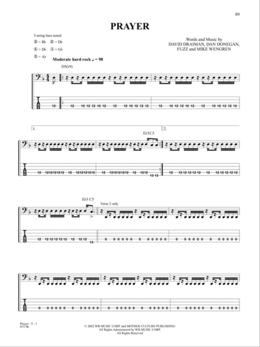 Prayer Bass Guitar Tablature scores gallery preview page 1