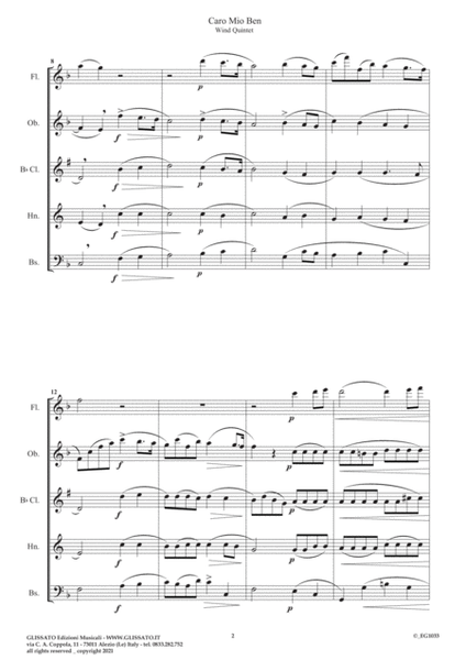 Caro mio ben - Woodwind quintet (score & parts) image number null