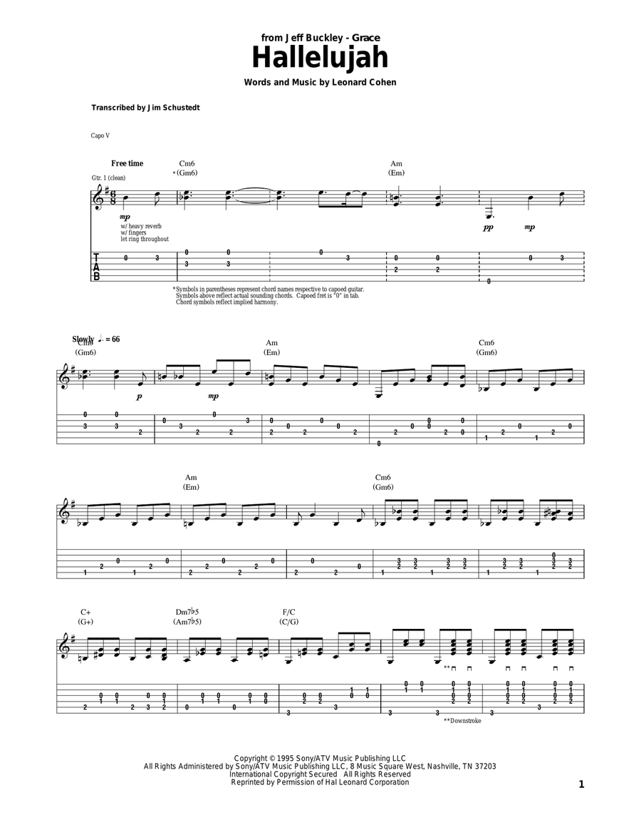 Hallelujah Acoustic Guitar scores gallery preview page 1