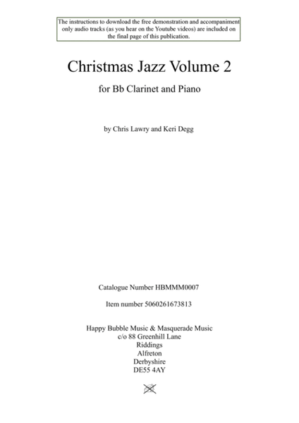 Christmas Jazz Volume 2 for Bb Clarinet; Five Christmas/Holiday pieces in Jazz Styles image number null