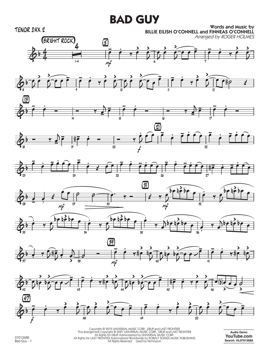 Bad Guy (arr. Roger Holmes) - Tenor Sax 2 Jazz Ensemble scores gallery preview page 1
