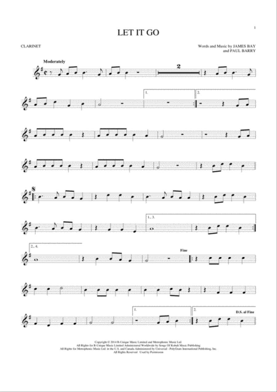 Let It Go Clarinet Solo scores gallery preview page 1