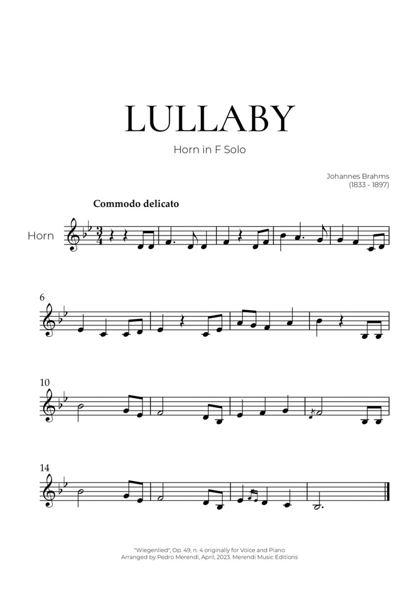 Lullaby (French Horn Solo) - Johannes Brahms image number null