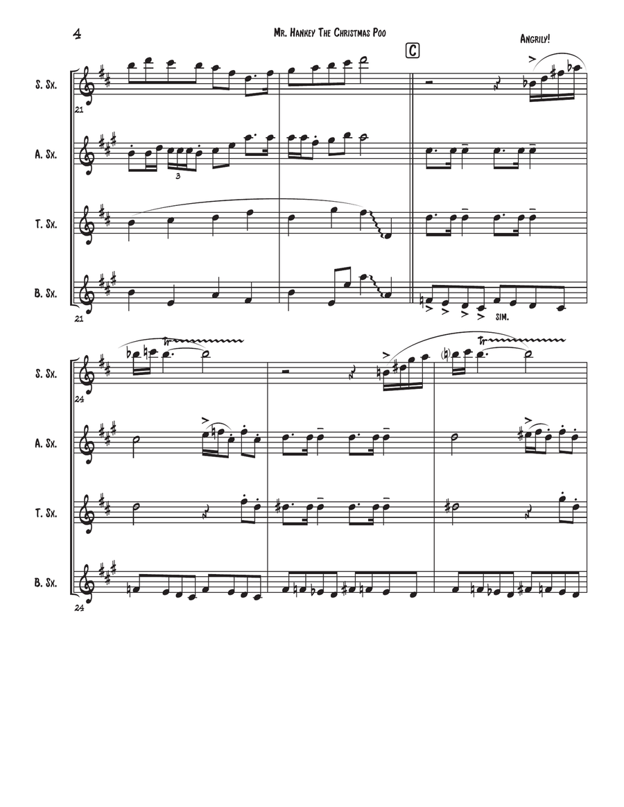 Mr. Hankey The Christmas Poo Saxophone Quartet scores gallery preview page 4
