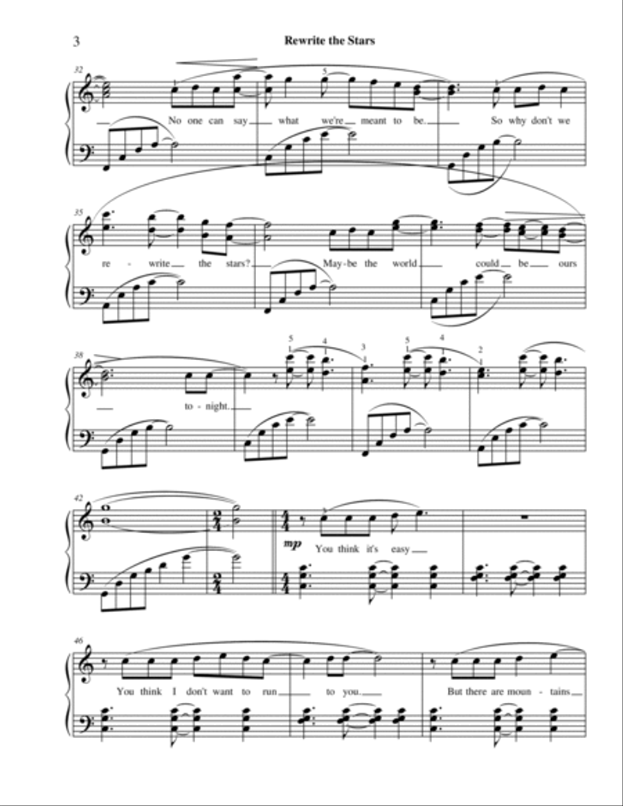 Rewrite The Stars Piano Solo scores gallery preview page 4