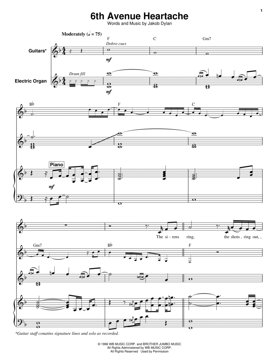 6th Avenue Heartache 6th Avenue Heartache Piano scores gallery preview page 1