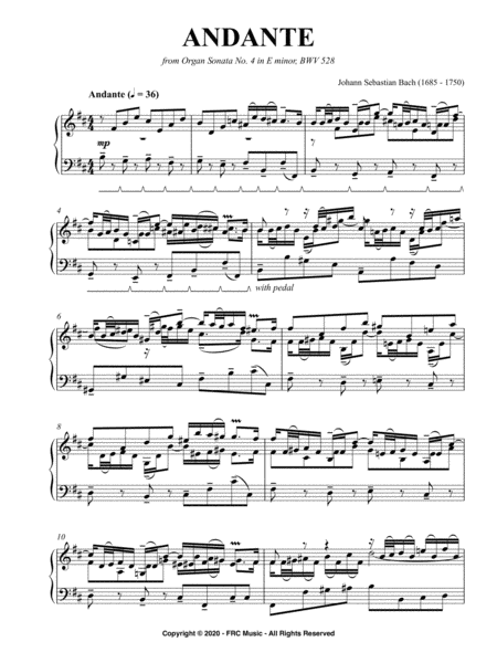 Andante from Organ Sonata No. 4 in E minor, BWV 528 (for Piano Solo) image number null