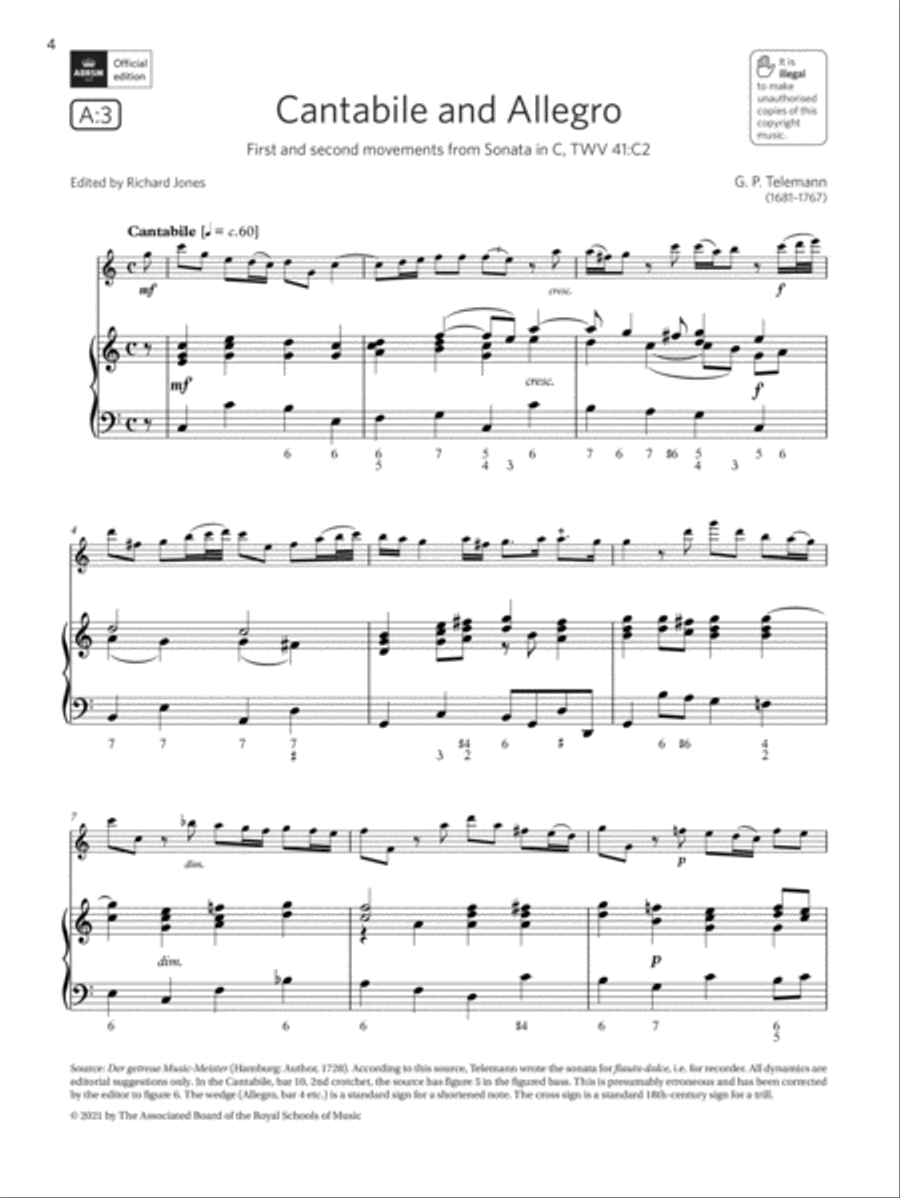 Cantabile and Allegro (from Sonata in C) (Grade 6 List A3 from the ABRSM Flute syllabus from 2022) Flute Solo scores gallery preview page 3