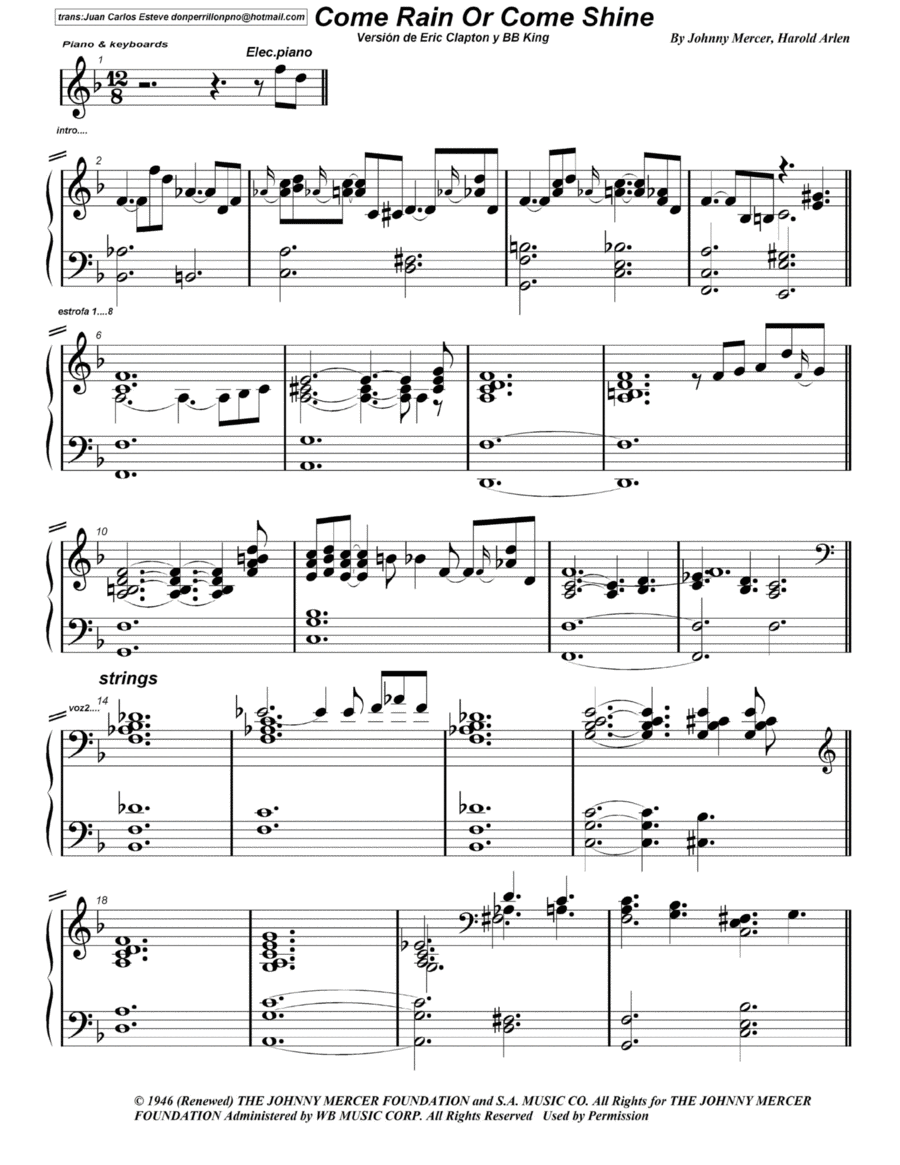 Come Rain Or Come Shine Piano Solo scores gallery preview page 1