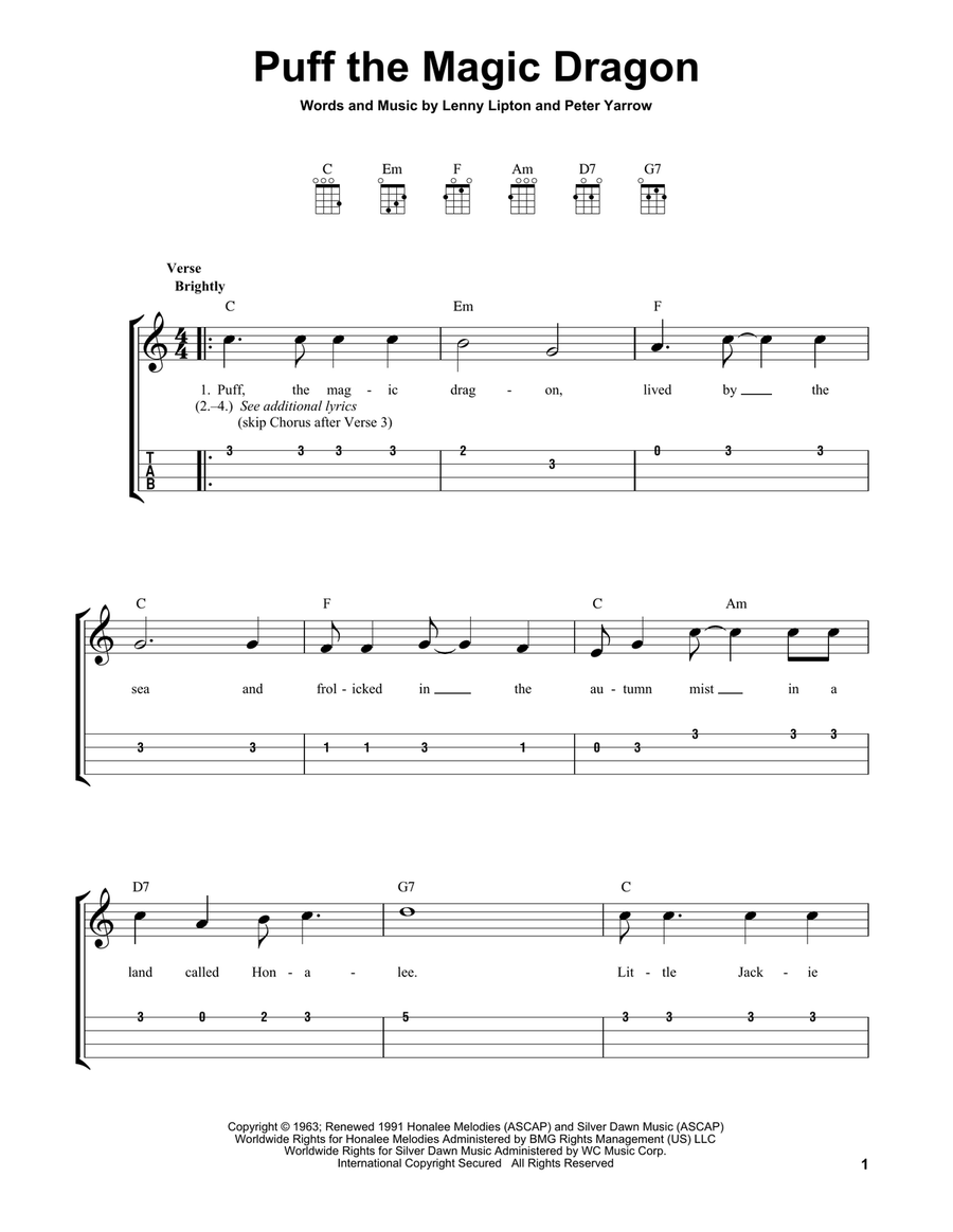 Puff The Magic Dragon Ukulele scores gallery preview page 1