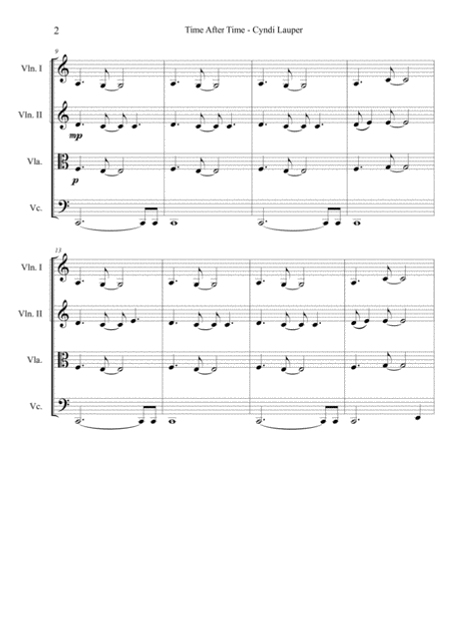 Time After Time String Quartet scores gallery preview page 2