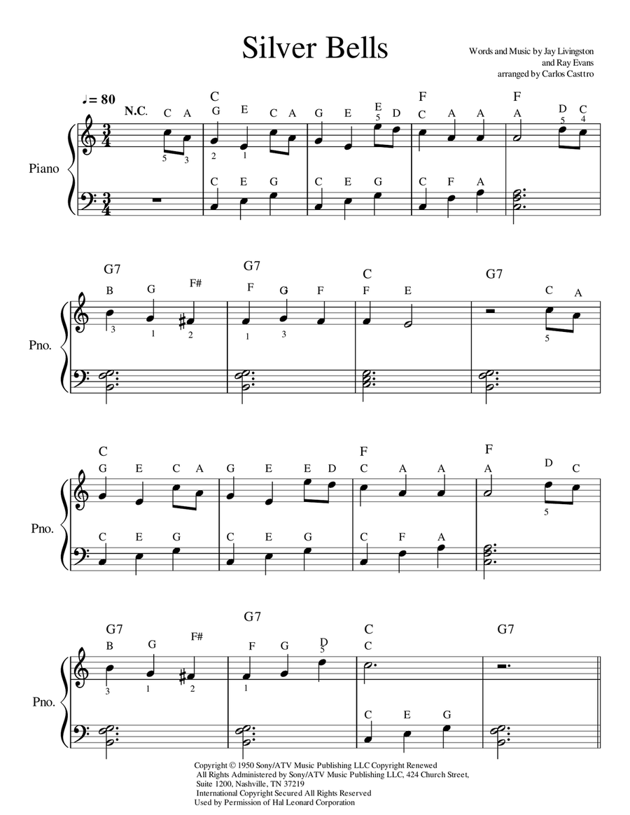 Silver Bells Easy Piano scores gallery preview page 1