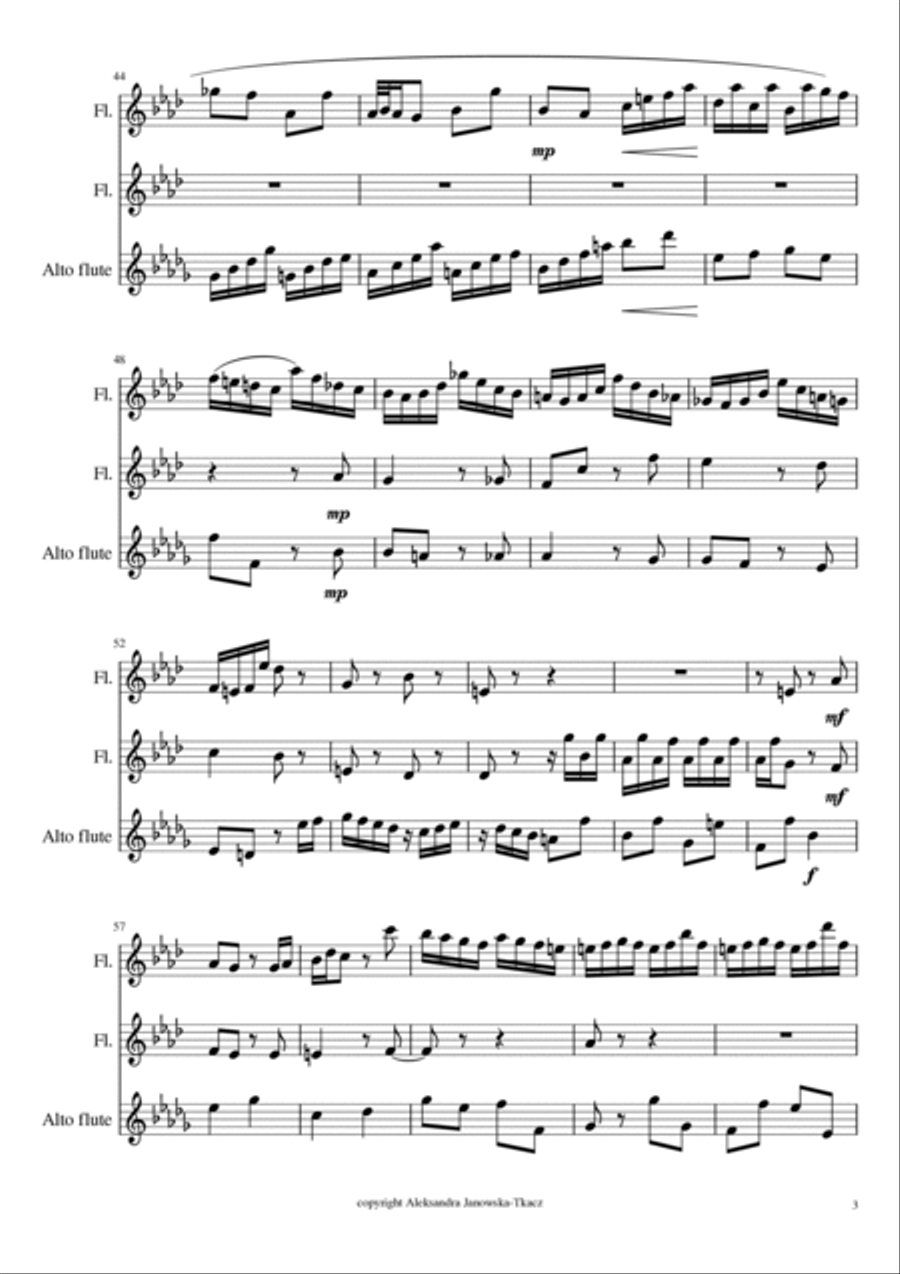 Prelude XII, Das Wohltemperierte klavier vol. 2, arrangement for 2 flutes and alto flute Flute Duet scores gallery preview page 3