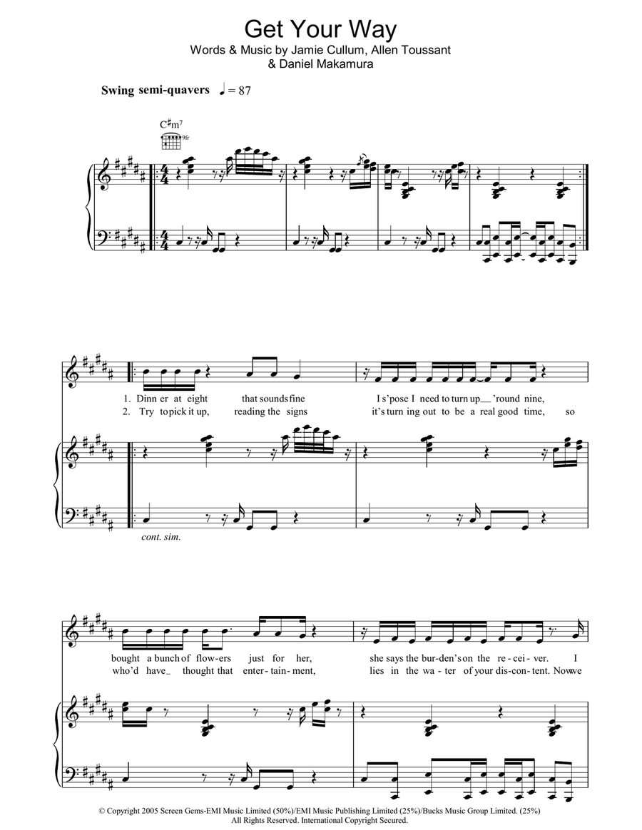 Get Your Way Piano, Vocal, Guitar scores gallery preview page 1