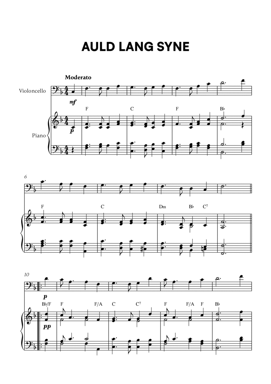 Auld Lang Syne (for Cello and Piano) Auld Lang Syne (for Cello and Piano) Piano scores gallery preview page 1