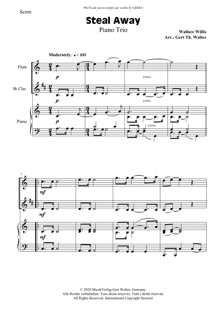 Steal Away Steal Away Clarinet scores gallery preview page 1